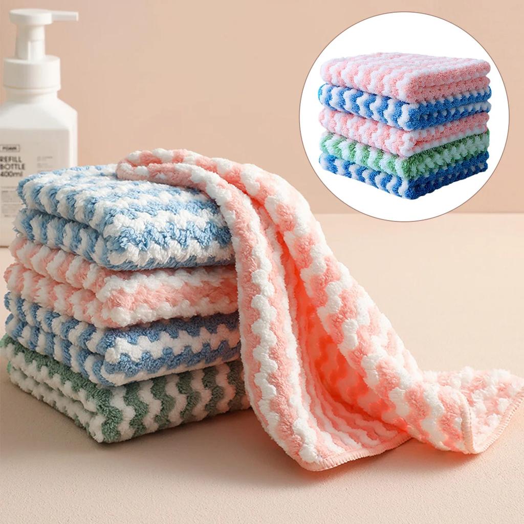 Kitchen 5Pcs Dish Cloths Soft Absorbent Dish Rag Reusable Dish Towels Household Washable Cleaning Cloth Housework Clean Towel