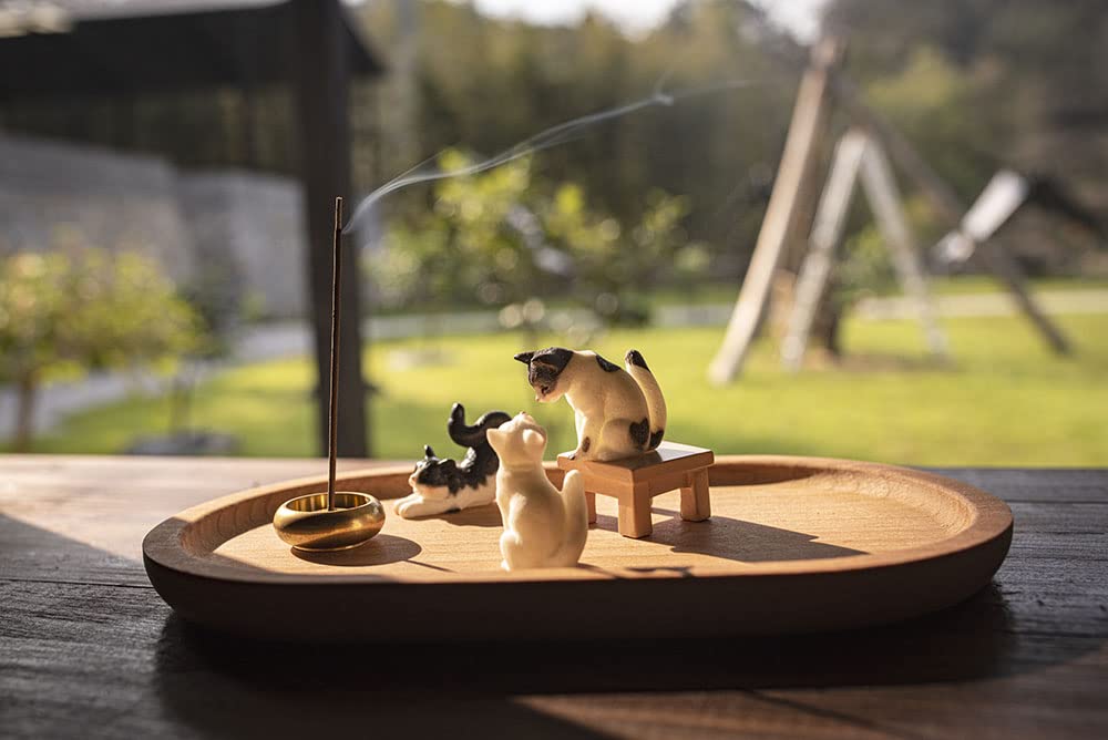 Bombinate Incense Cat Wooden Cute Japanese Beech Wood Holder, Design, Plate, Style,