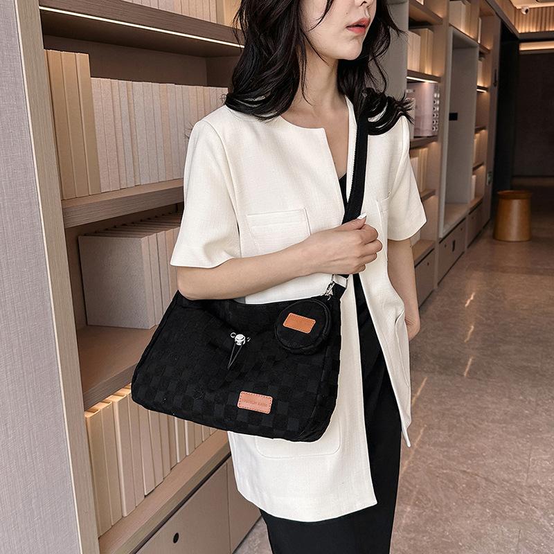 Shangxin Spring Large Capacity Canvas Tote Bag Checked Mother and Child Bag Versatile Casual One Shoulder Portable Tide Bag