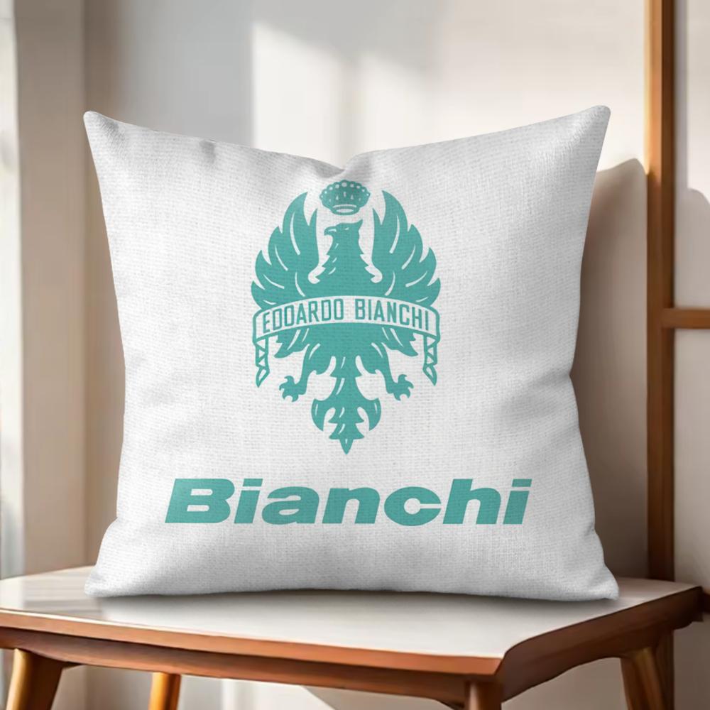 Luxury B-Bianchi Logo Cushion Cover Natural Linen Organic Fabric Double-Sided Printing Couch Pillow Covers Home Decor