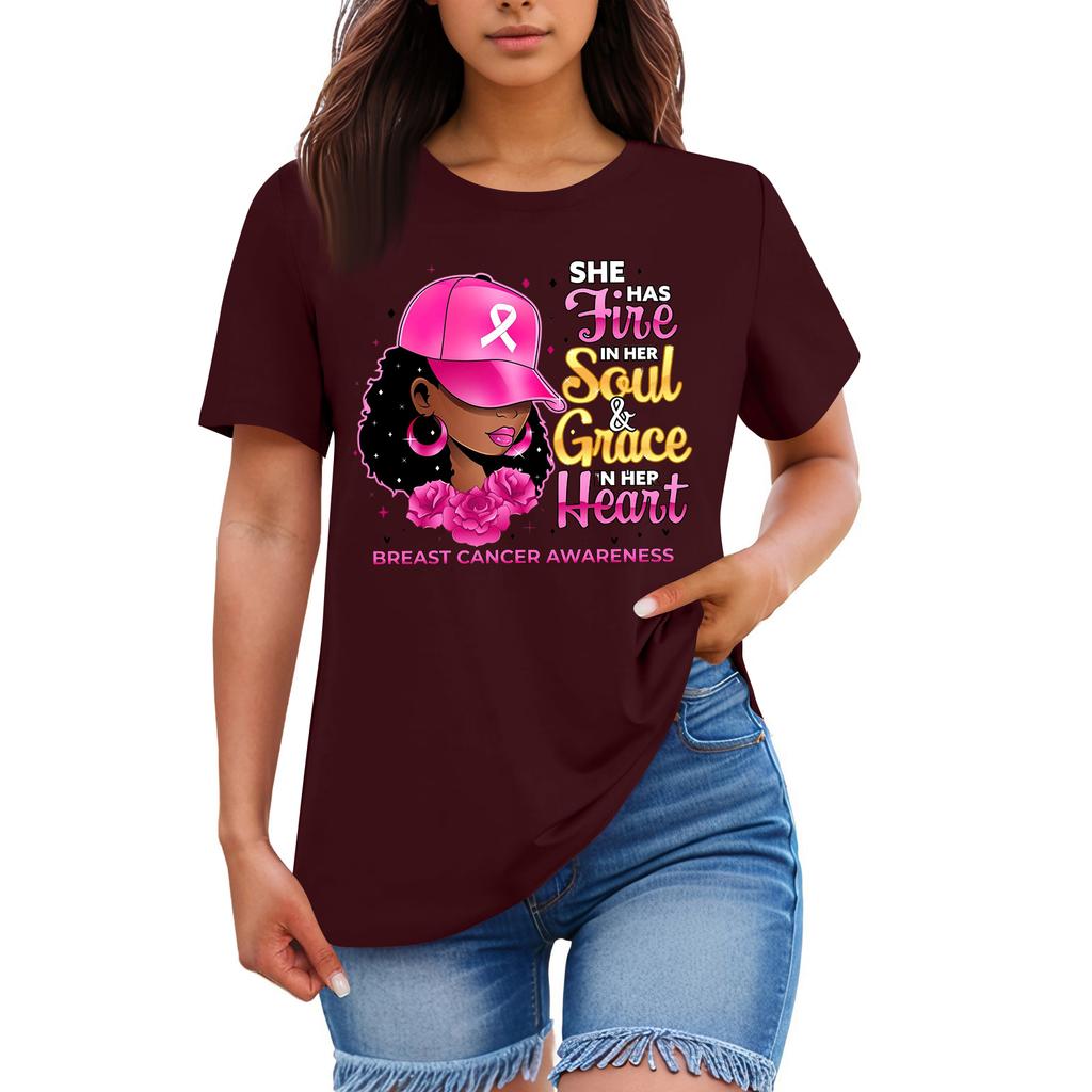 Adult Round Neck Casual Printed Short-sleeved T-shirt Top