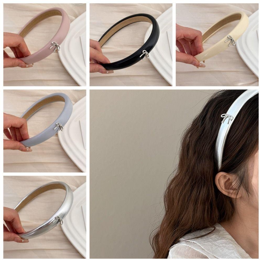 Korean Style Balletcore Hairband Y2K Thin Hairband Cool Bow Leather Headband  Spicy Girl