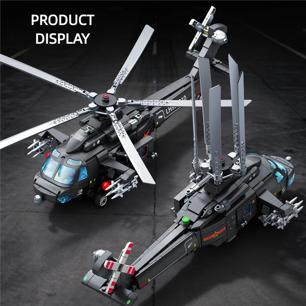 SEMBO BLOCK Z-20T Helicopter Military Fighter Building Blocks MOC City Army Plane Model Assembly Bricks Kids Toys Holiday Gifts