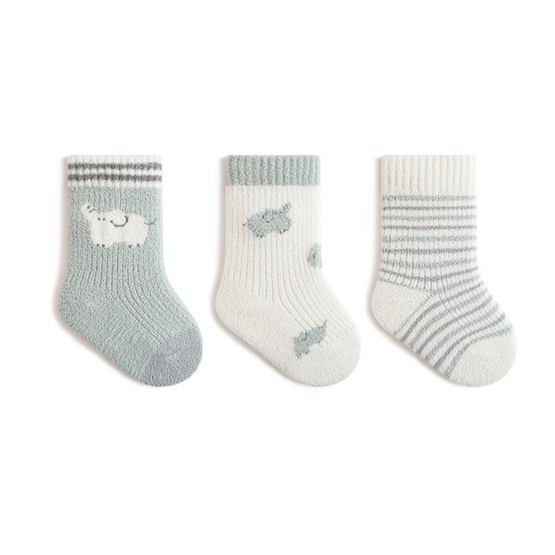 3Pair Baby Winter Socks Fleece Lined Thickened Warm Seamless Toe Mid Calf for Newborn Infant Comfortable Wear Soft Thermal Protection