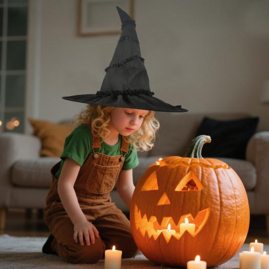 Halloween Witch Hat for Women Wide Brim Black Witch Hat Party Cosplay Accessories for Halloween Masquerade Carnivals