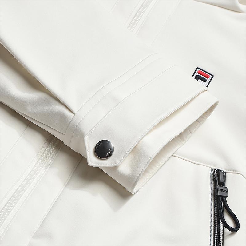 Fila Heritage Fashion Classic Simple Trendy Sports Casual Versatile Warm Hooded Loose Woven Jacket Women Jackets Cloud-Mushroom-White F11W618706FWT