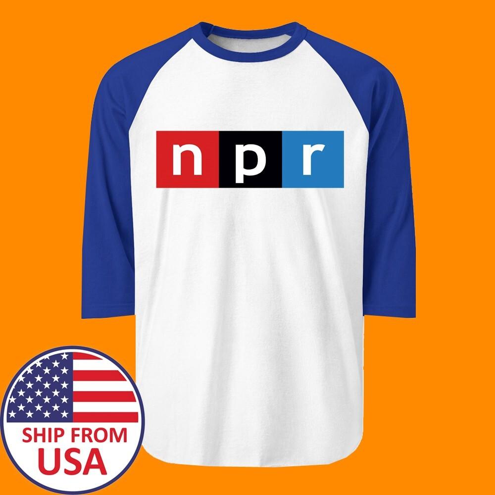 NPR National Public Radio Men#039;s Raglan White Blue Size S to 2XL Unisex T-Shirt S