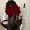 Pearl Bowknot Spring Clip Cloth Velvet Bow Hair Clip Cute   Women
