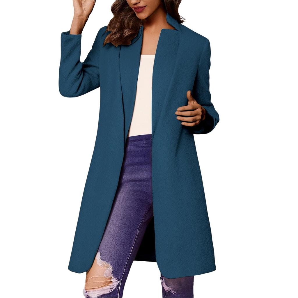 Fashionable Women's Coat Trend Plus Size Tweed Long Suit Jacket Stylish And Elegant Solid Color Coat