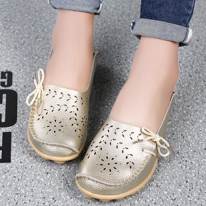 Fashion Sizes 34-44 Genuine Leather Flat Shoes Women Fashion Casual Nurse Shoes Hollow Soft Sole Non Slip Women's Shoes  Zapatos Mujer