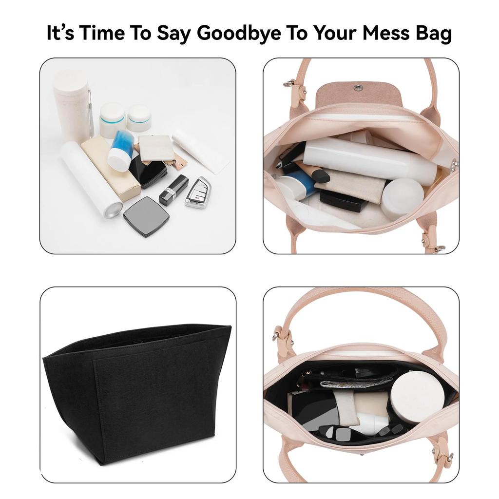 Bolsa de inserción de fieltro para bolso, bolsa con forro, bolsa de maquillaje de tela de fieltro, soporte de viaje, organizador de bolso portátil