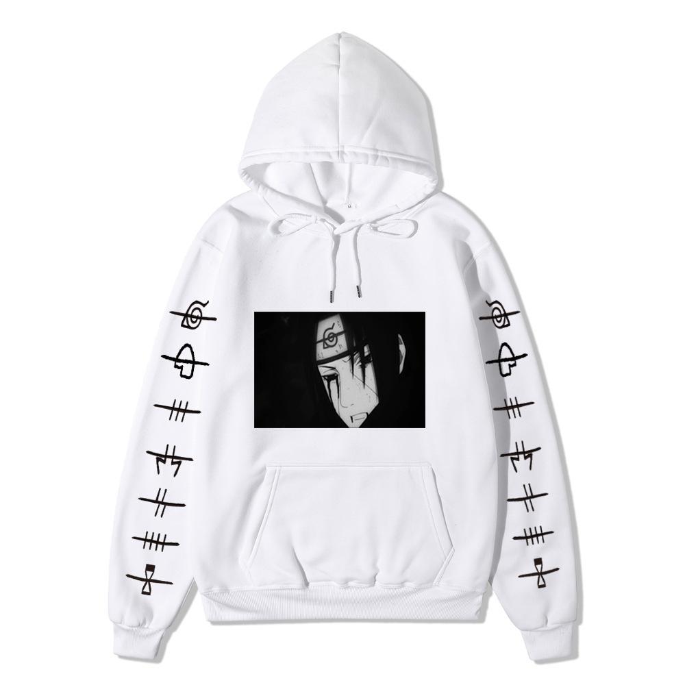 Anime Naruto Itachi Uchiha Hoodie Double Sleeve Symbol Print Character Front Print Pullover Sweatshirt Men Women Streetwear