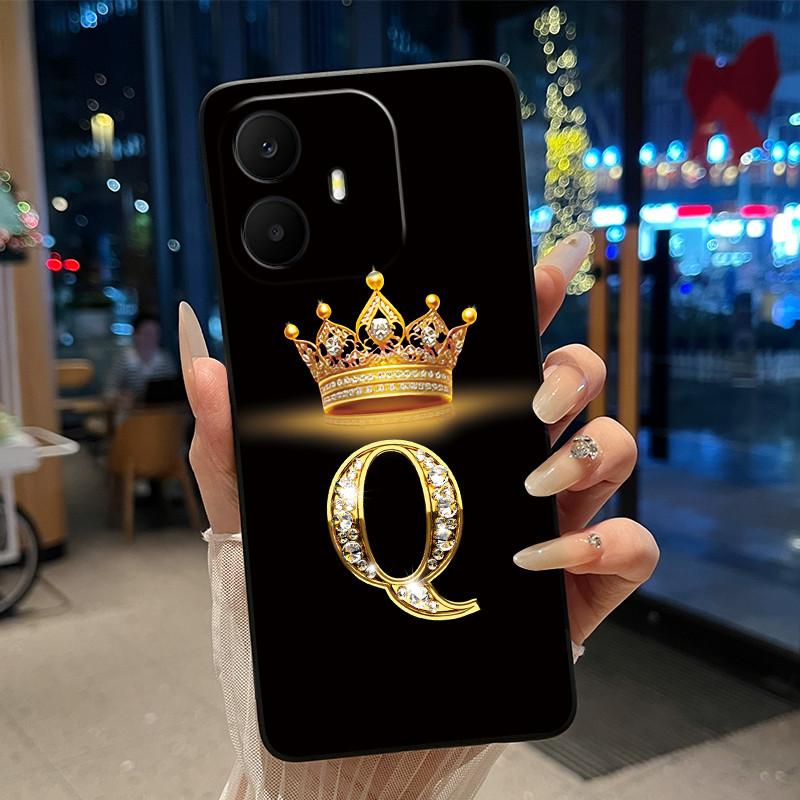 Couple Case For TCL K70 4G/K70 Power 4G Bumper Black Silicone Shockproof Soft Casing Beautiful Trendy Crown Letter Pattern Cover