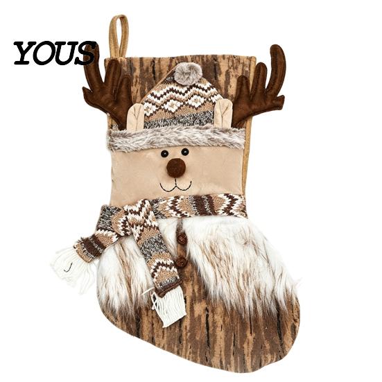 Christmas Stocking Decorations Large Stockings, Santa Snowman Elk Design Plush Hanging Bag, Plaid Knitted Holiday Socks Rustic for Fireplace