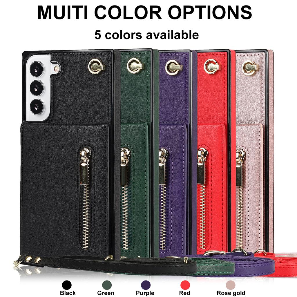 Lanyard Cards Solt Cover Zipper Wallet CrossBody Case For Samsung Galaxy S24 Ultra S22 S21 Note20 S20 S10 S23 Plus Stand Cover
