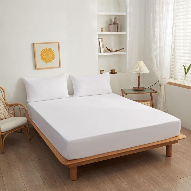 Minimalist Super Soft Brushed Cotton Fitted Sheet, Non-Slip Breathable Wrinkle-Resistant Mattress Protector Cover, Solid Color Bedding