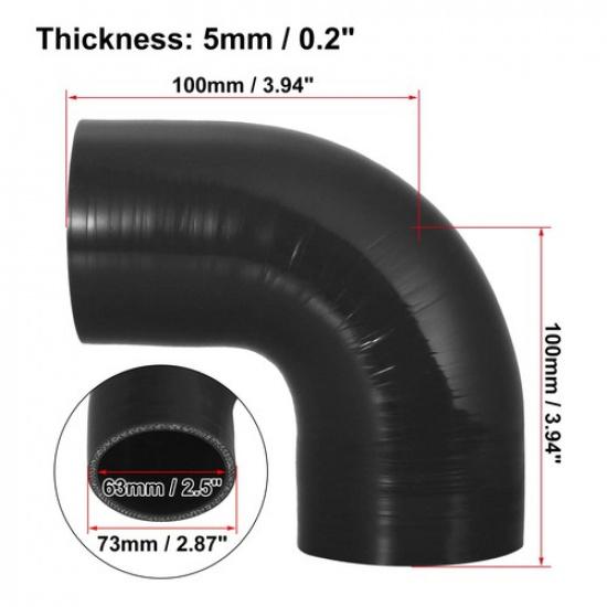63mm 2.5" ID 90 Degree Car Elbow Coupler Silicone Hose Intercooler Tube Black