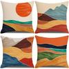 4pcs Landscape Painting Sunrise Linen Pillowcase Home Geometric Abstract Sofa Cushion Pillowcase 4pc45x45cm 18x18inch