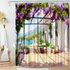 Garden Shower Curtains Arched Door Flowers Plants Floral Bathroom Decorations Nature Scenery Polyester Bath Curtain With Hooks