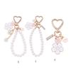 Charming Two Tone Flower Initial Pearls Keychain Key Rings Pendant Charm Adds Personality to Bags, Keys, and More