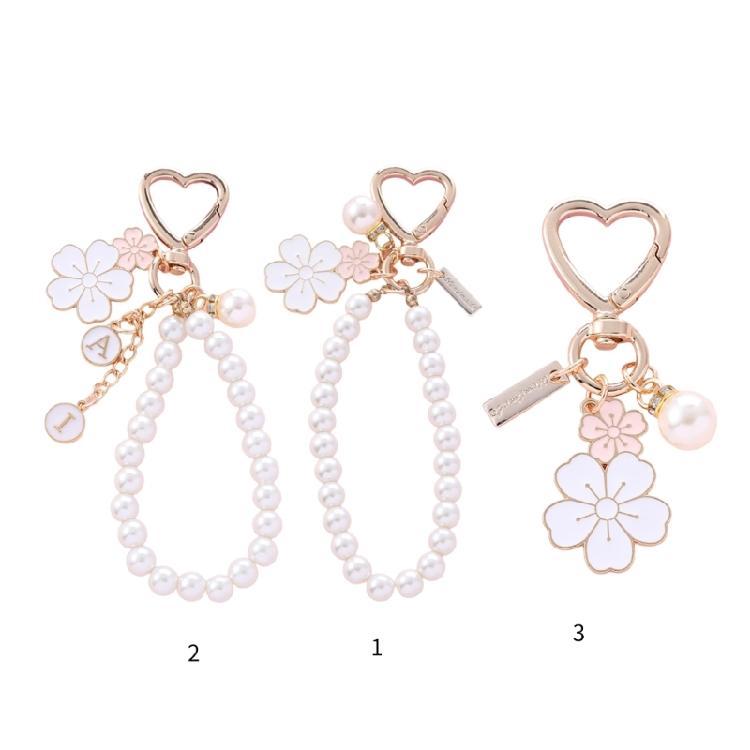 Charming Two Tone Flower Initial Pearls Keychain Key Rings Pendant Charm Adds Personality to Bags, Keys, and More