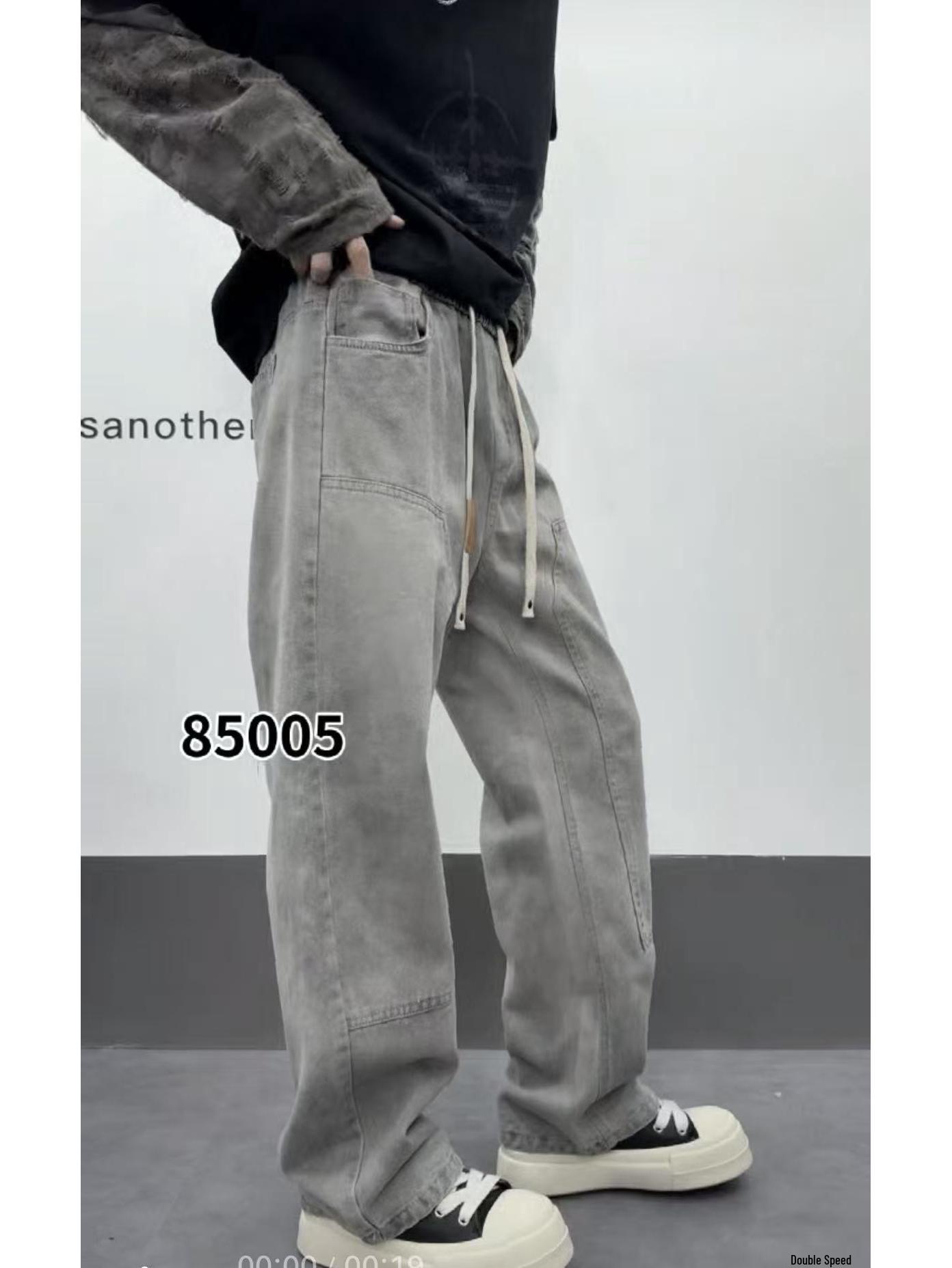 

Men s Versatile Gray Distressed Wide Leg Jeans 32 (Recommended for 63-70 kg) серебряный серый