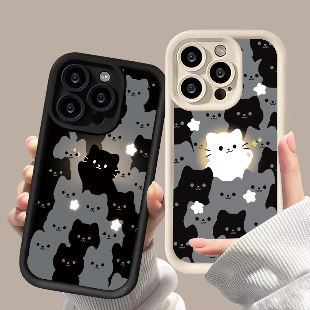 Cute Cartoon Cat Silicone Phone Case For iPhone 17 16 15 14 13 12 11 Pro Plus Max 17 Air 16 E Shockproof Soft Bumper Back Cover