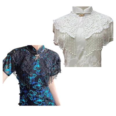 Modernized Chinese Shoulder Capelet with Beaded Tassels Breathable Lace Fabric Classical Color For Women Lady