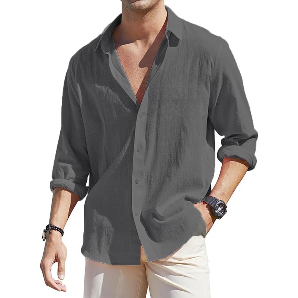 Men's Loose-Fit Long-Sleeve Cotton Linen Shirts for Men Business Casual Button Down Shirt Lightweight Breathable Vacation