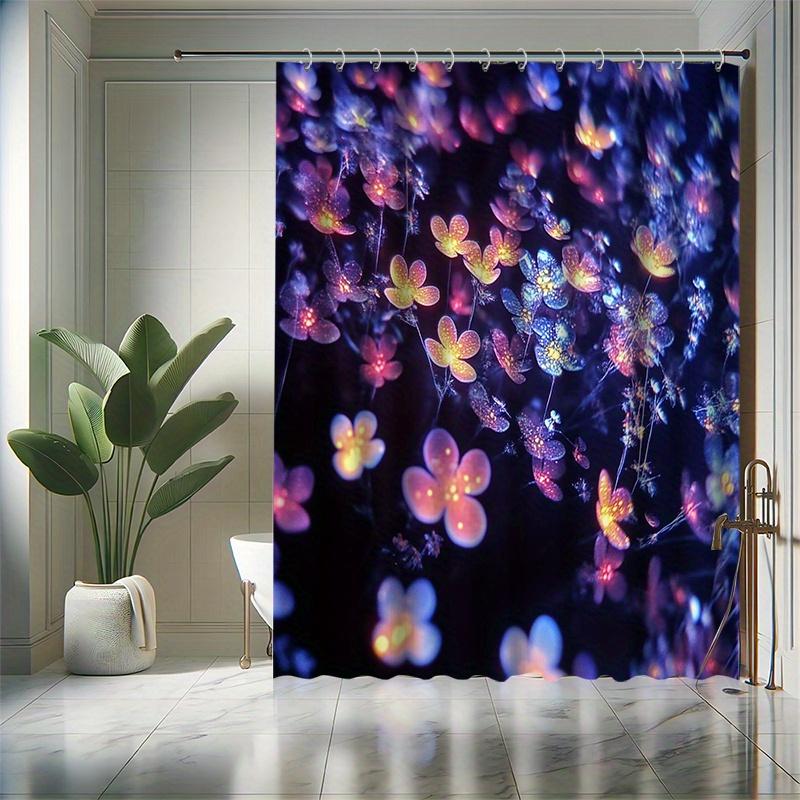 

Glow-In-The-Dark Flower Shower Curtain Set, Artistic Purple Design, Water-Resistant, Bathtub Partition, Machine Washable W60H190(CM)-1 Pcs