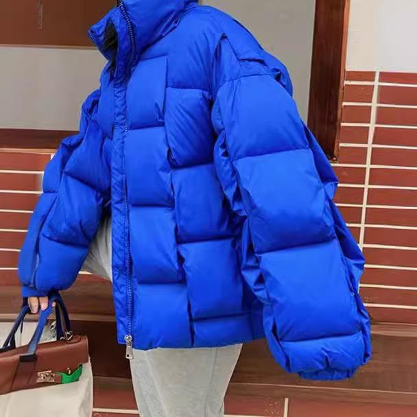 Winter new fashion trend design sense versatile vertical strip square warm cotton jacket