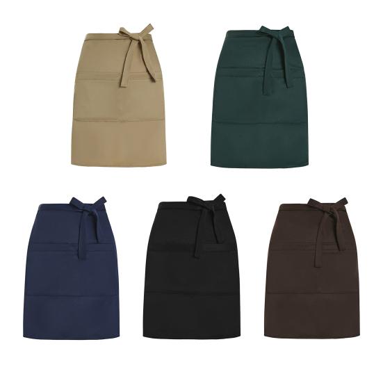 Waiter Half Apron with Large Pockets Waterproof Oil-proof Adjustable Men Women Kitchen Chef Cafe Restaurant Bakery Flower Shop Barista Work Apron