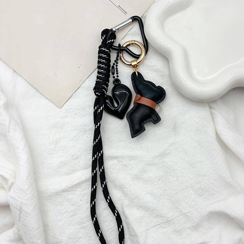Yogodlns New Leather French Bulldog Pendant Heart Braided Rope Pendant Personalized Bag Pendant Accessories