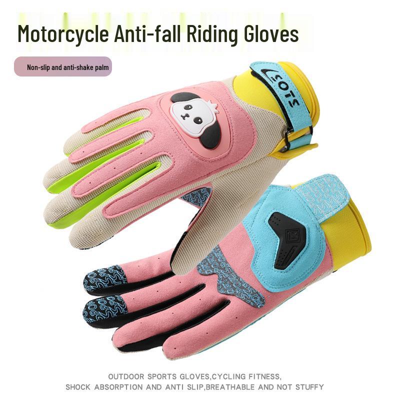 Kids' Outdoor Motorcycle Gloves - Non-slip, Shock-Absorbing, Wear-Resistant, Touchscreen, Colorful Macaron Design