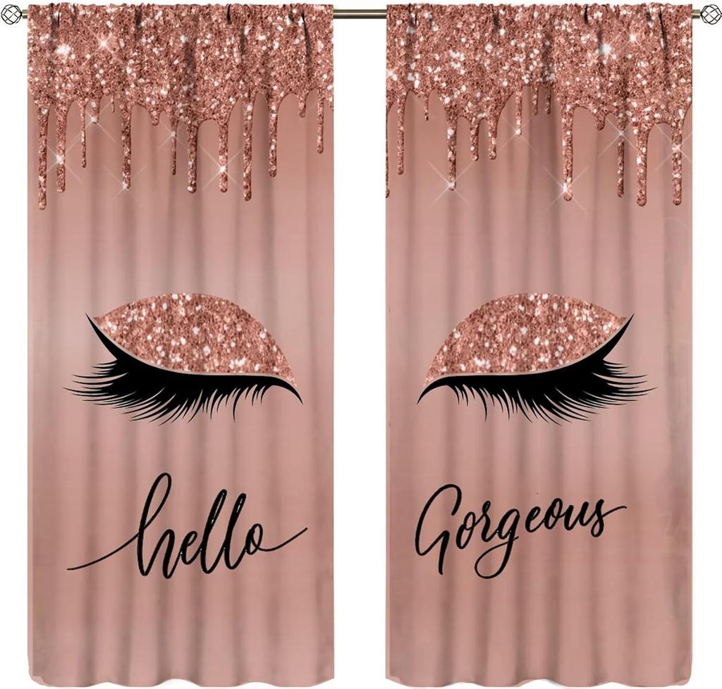 Lips Curtains, Retro Comic Pop Art Girl Applying Red Lipstick Makeup Concept Halftone Background Blackout Rod Pocket Curtains