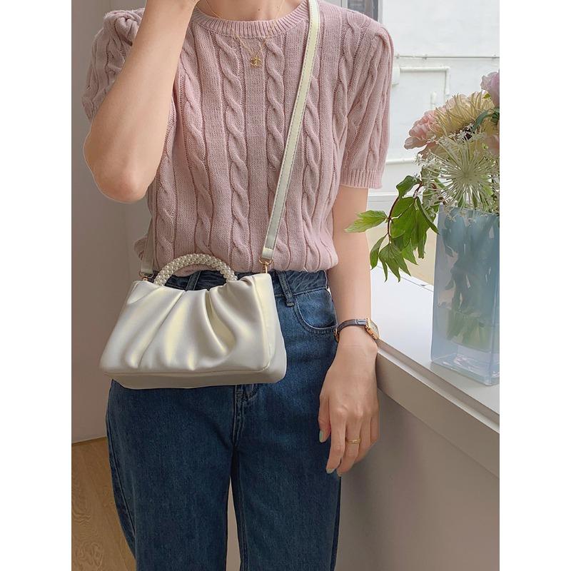Niche New Women's Bag Temperament Pearl Wrist Pleated Cloud Handbag Shoulder Crossbody Mini Small Bag Tide