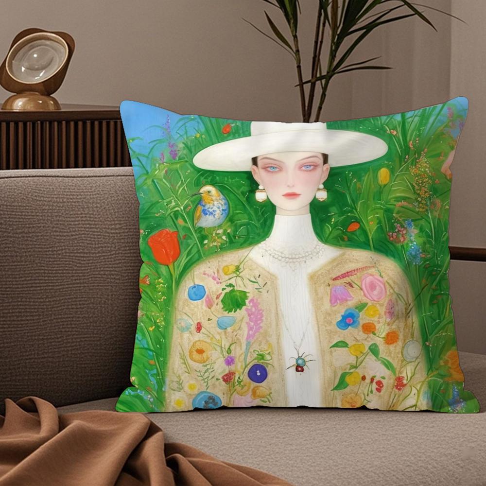 1PC Fashion Illustration Cushion Cover Plush Fabric Soft DoubleSided Printed Sofa Warm Winter Home Child Gift Pillow Case