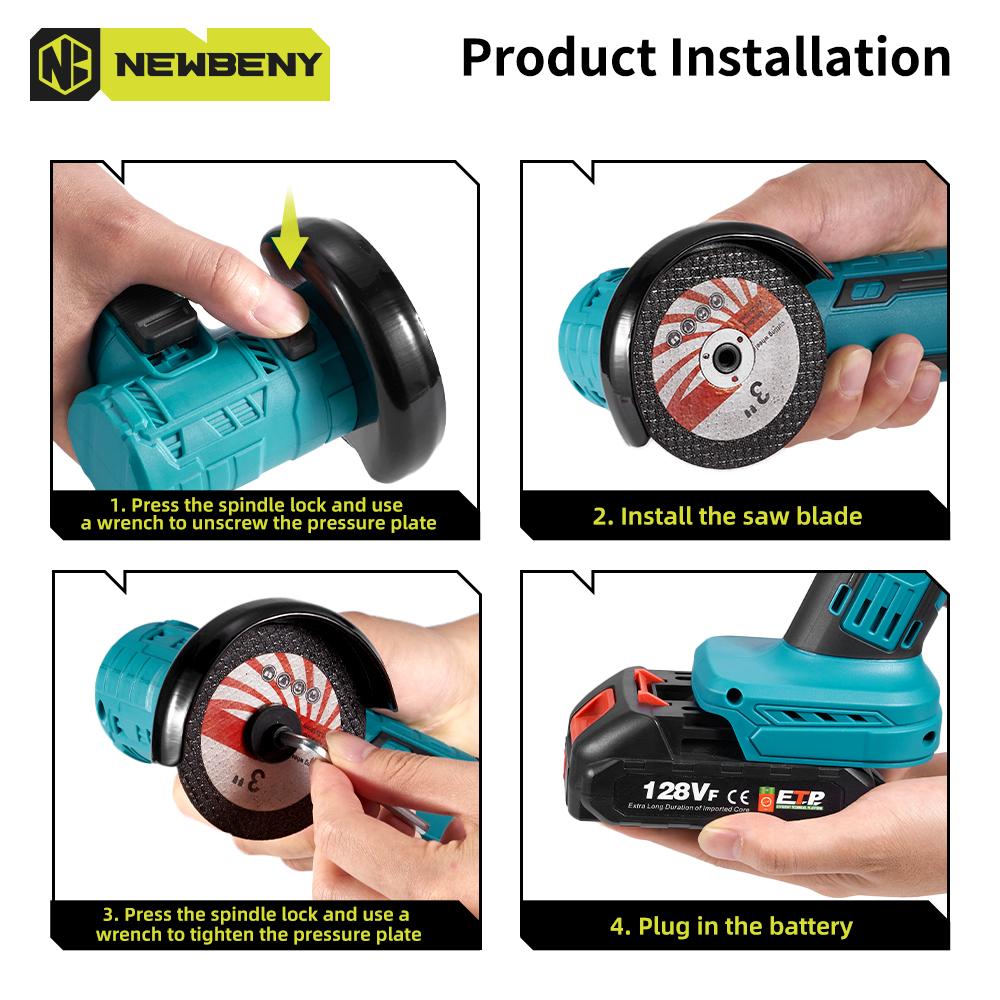 Newbeny Mini Meuleuse d'Angle Électrique Sans Fil Sans Balais 3 Pouces Outil de Meulage, Polissage et Coupe Efficace pour Métal et Bois Pour Batterie Makita 18V