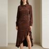 Spring Summer Women Long Sleeve Ruffle Asymmetrical Dress Slim Fitted Elegant Maxi Long Dress