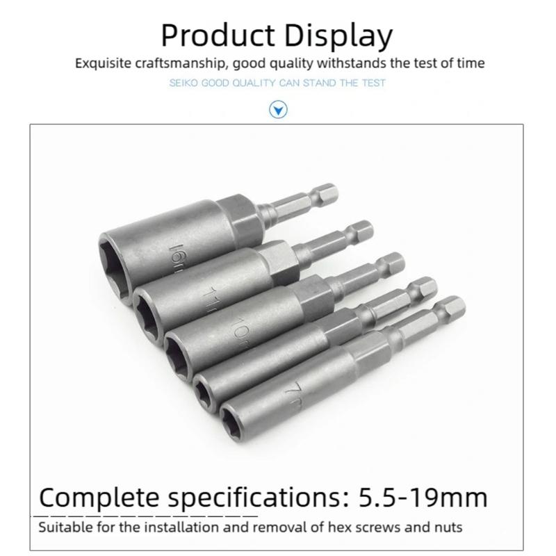 1/4inch Wrench Hexagonal Bit Socket Set Long Impact Drill Socket Adapter Drill Bit Extension Socket Adapter for Electric