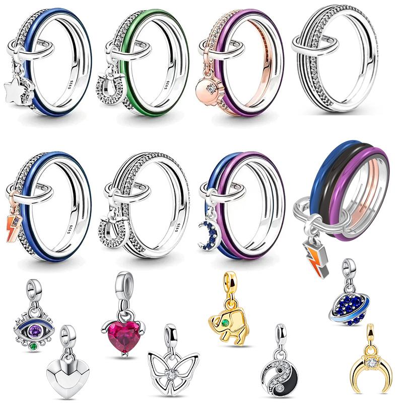 

Новый комплект двухцветных колец из стерлингового серебра S925, мини-подвеска-подвеска, подходит для оригинального браслета Me, женские ювелирные изделия