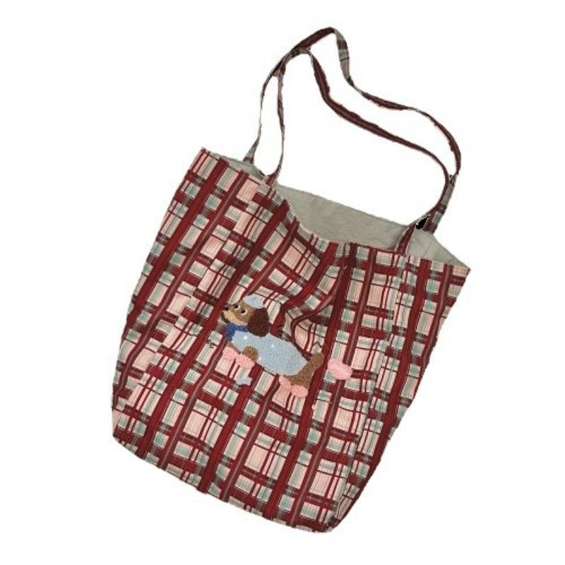 1 Wind Retro Karomuster Tragetasche Canvas Tasche Große Kapazität Studentenklasse Schultertasche