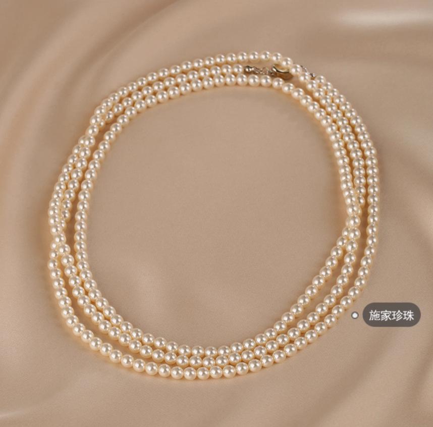Shijia pearl necklace women s multi-layer stacked neck chain autumn and winter long sweater collarbone 120cm