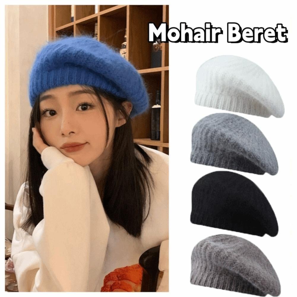 Einfarbige Mohair-Baskenmütze Warme Malermütze Retro Strickmütze Streetwear