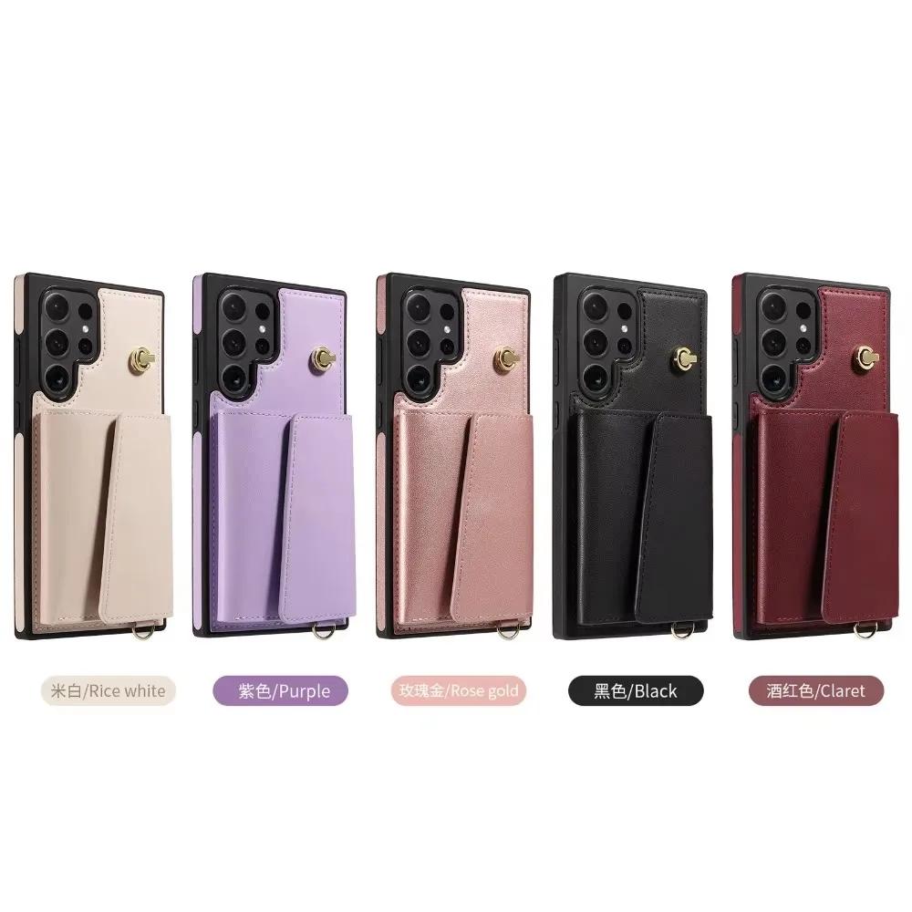 Pasek na nadgarstek z portfelem i miejscem na karty, etui na telefon do Samsung Galaxy S25 Ultra S24 S23 FE S22 S21 Plus, skórzane etui