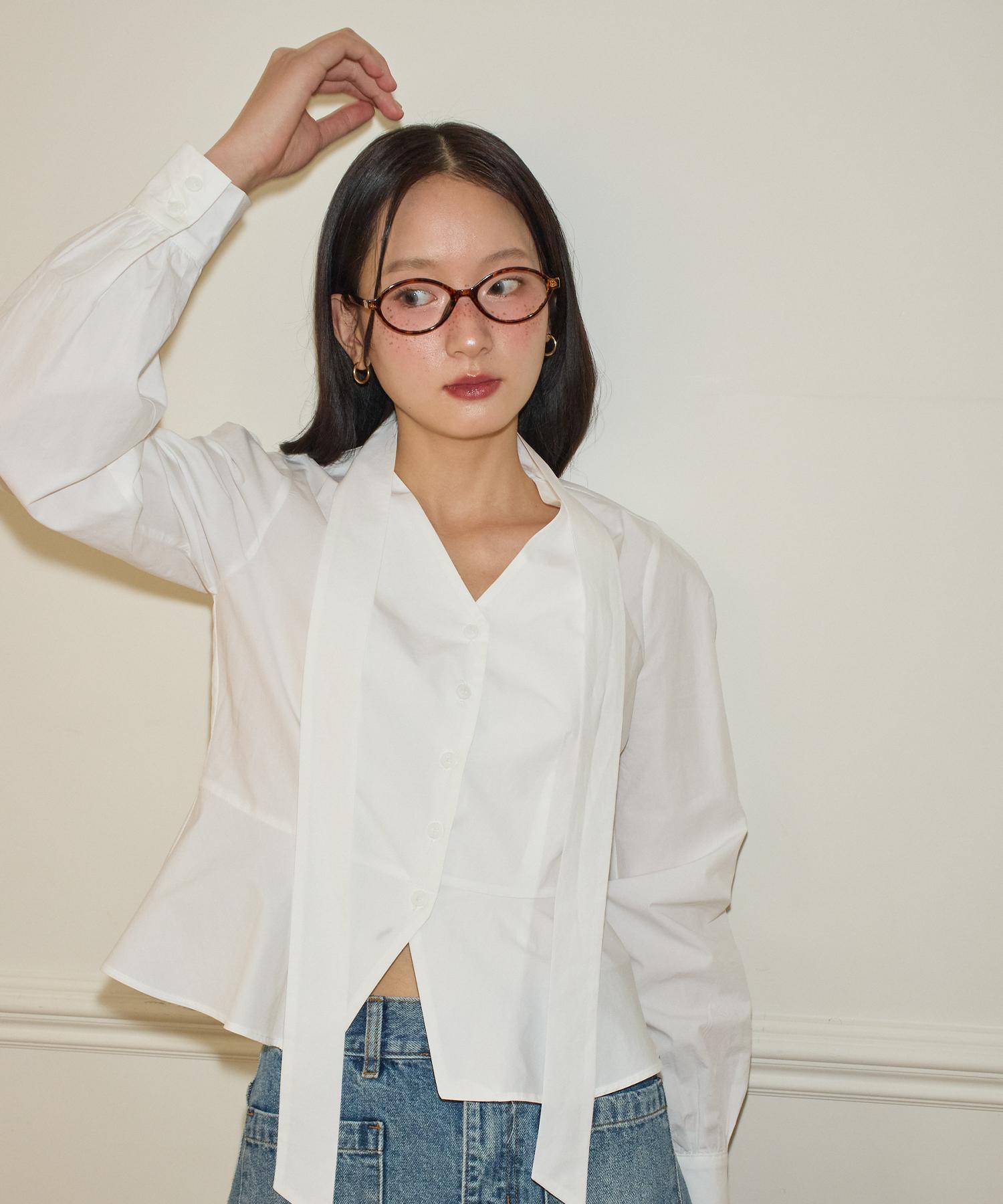 Salon De Yon V-Neck Tie Cotton Blouse_ White M