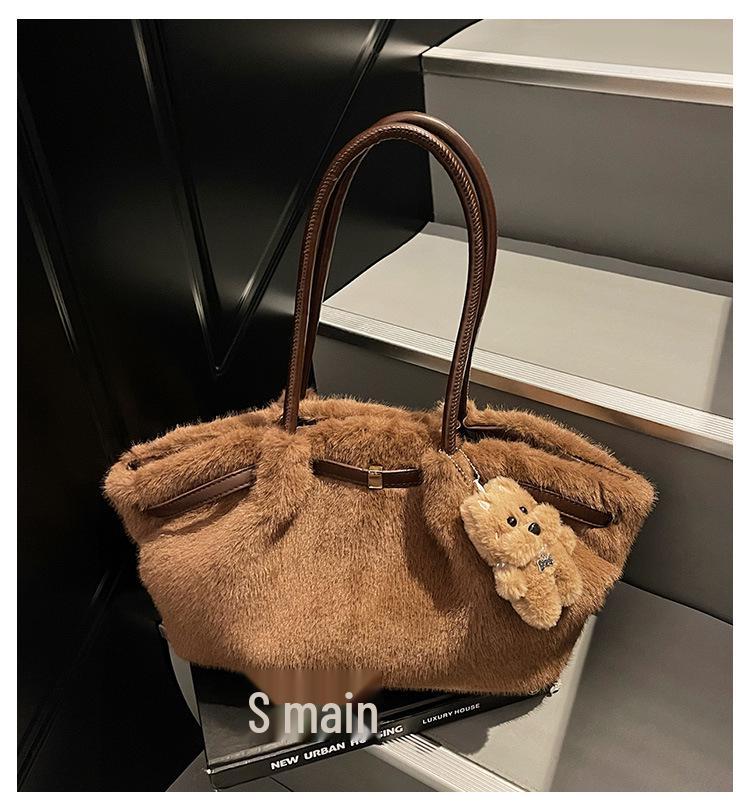 2025 Luxury Women's Fluffy Tote Bag - High-End, Large Capacity for Autumn/Winter