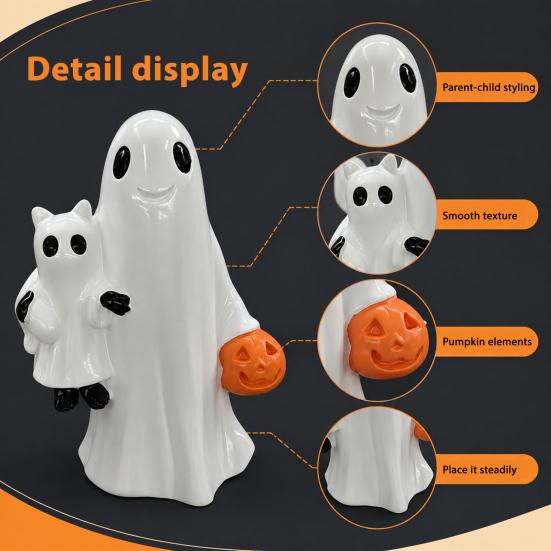 Resin Ghost Statues Halloween Figurines, Cute Spooky Statue Rustic Ornaments for Farmhouse Bookshelf Tabletop, Fall Garden Home Decoration Shelf
