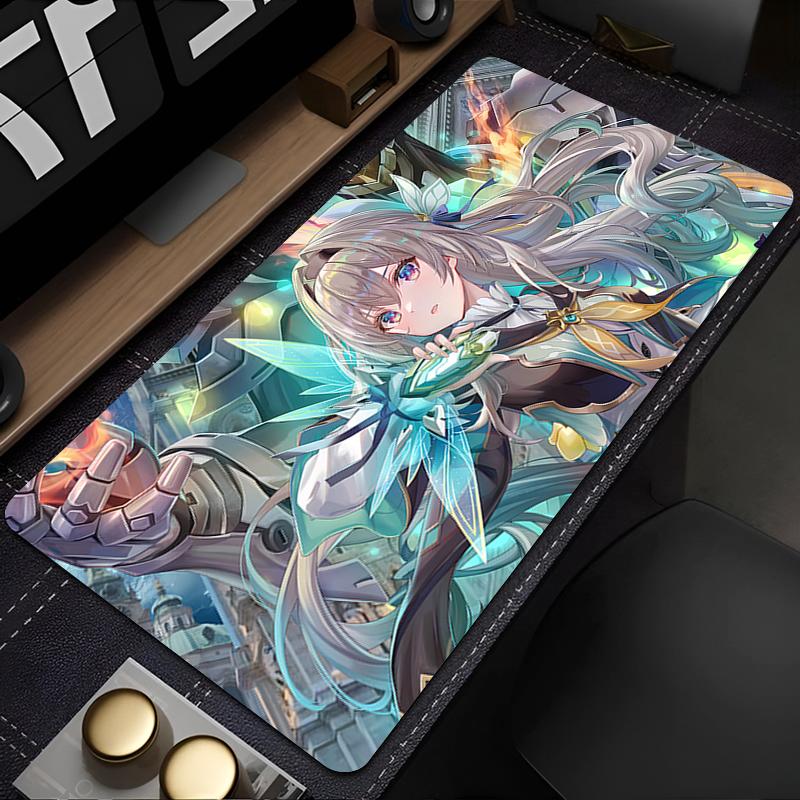 Gaming Mouse PadLarge Desk MatAntislip Rubber Base Stitched Edges Winter Snow Anime Girl Print for Gaming Office Desk Use