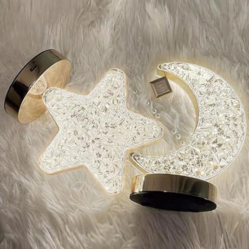 3D Moon Crystal Table Lamp Touch Dimming USB Rechargeable Night Light For Bedroom Room Aesthetic Decor Home Decorations Ornament